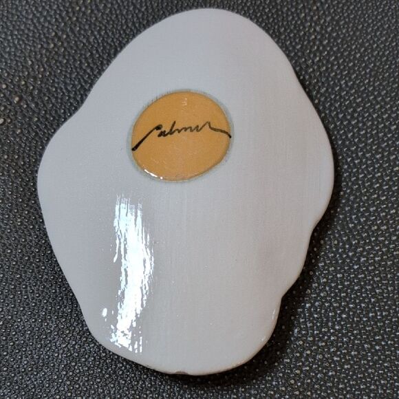 Egg-Inspired Ceramic Dish Spoon Rest Signed Palmer - Picture 6 of 9